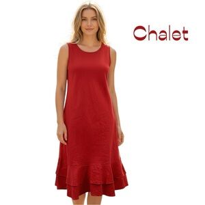 Chalet Orange Linen Ruffled Dress Size L